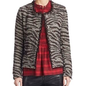 Étoile‎ Isabel Marant Lycia Boucle Tweed Jacket Zebra Print fringe Sz 34